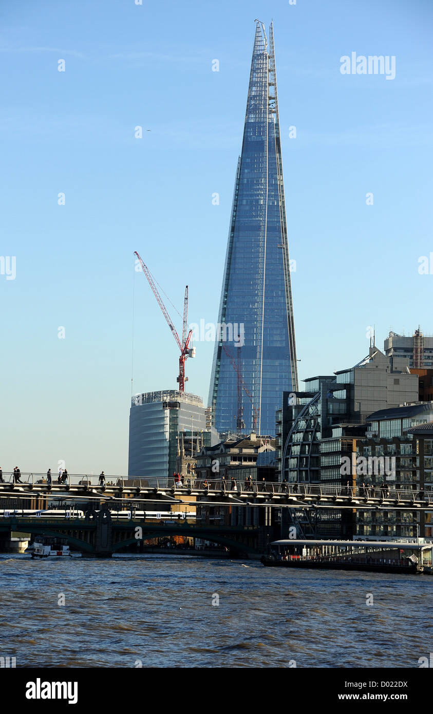 Great view of the Shard seen from Paul's Walk on the north side of the Thames. Stock Photo
