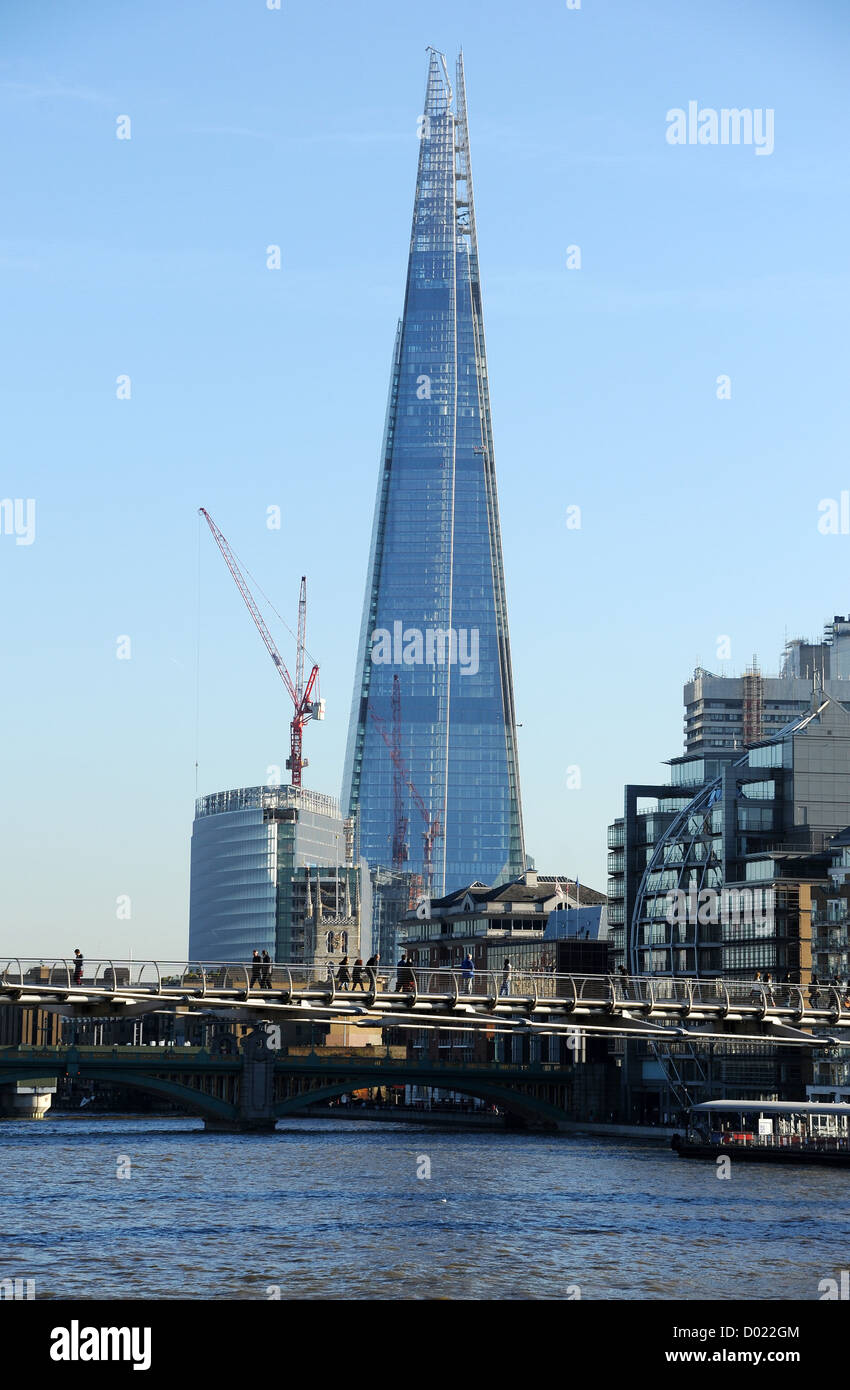 Great view of the Shard seen from Paul's Walk on the north side of the Thames. Stock Photo