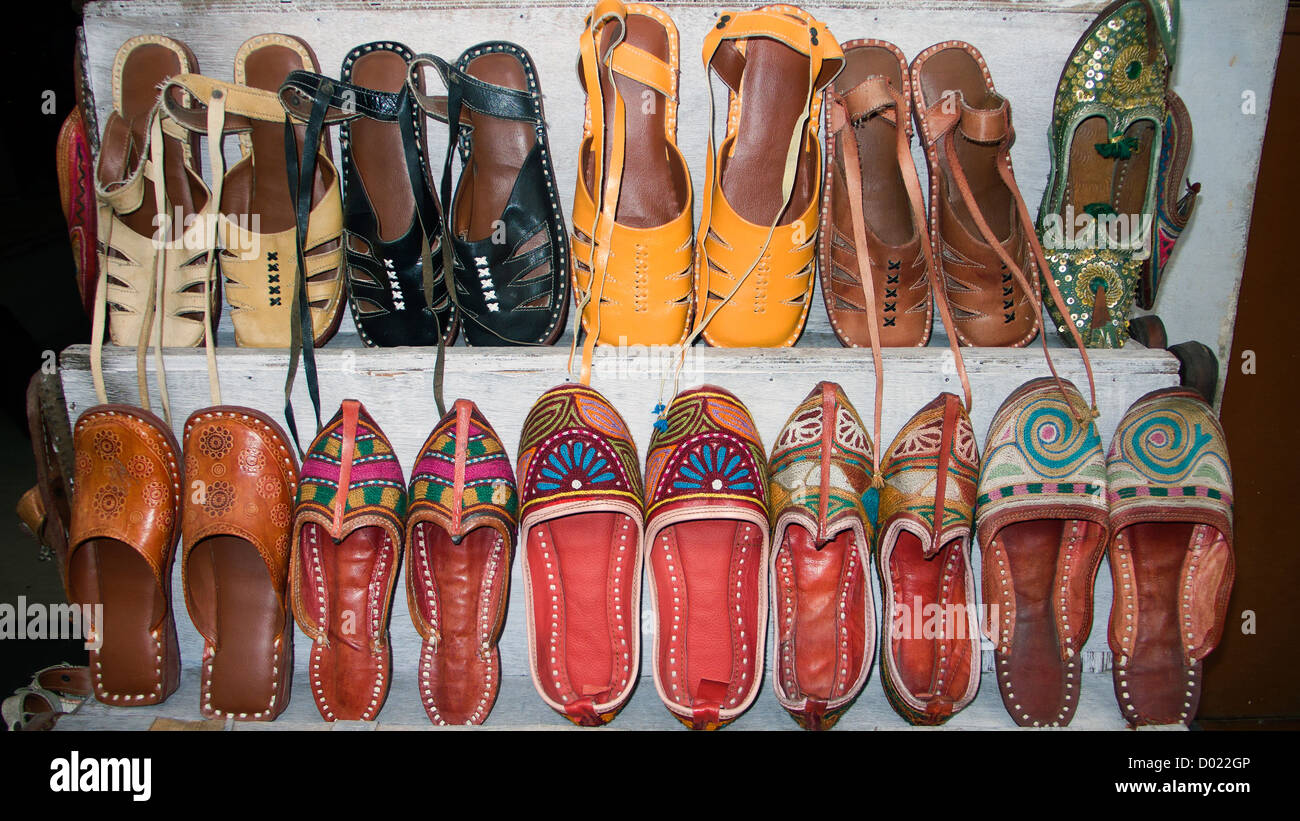 leather sandals and slippers display udaipur rajasthan india D022GP