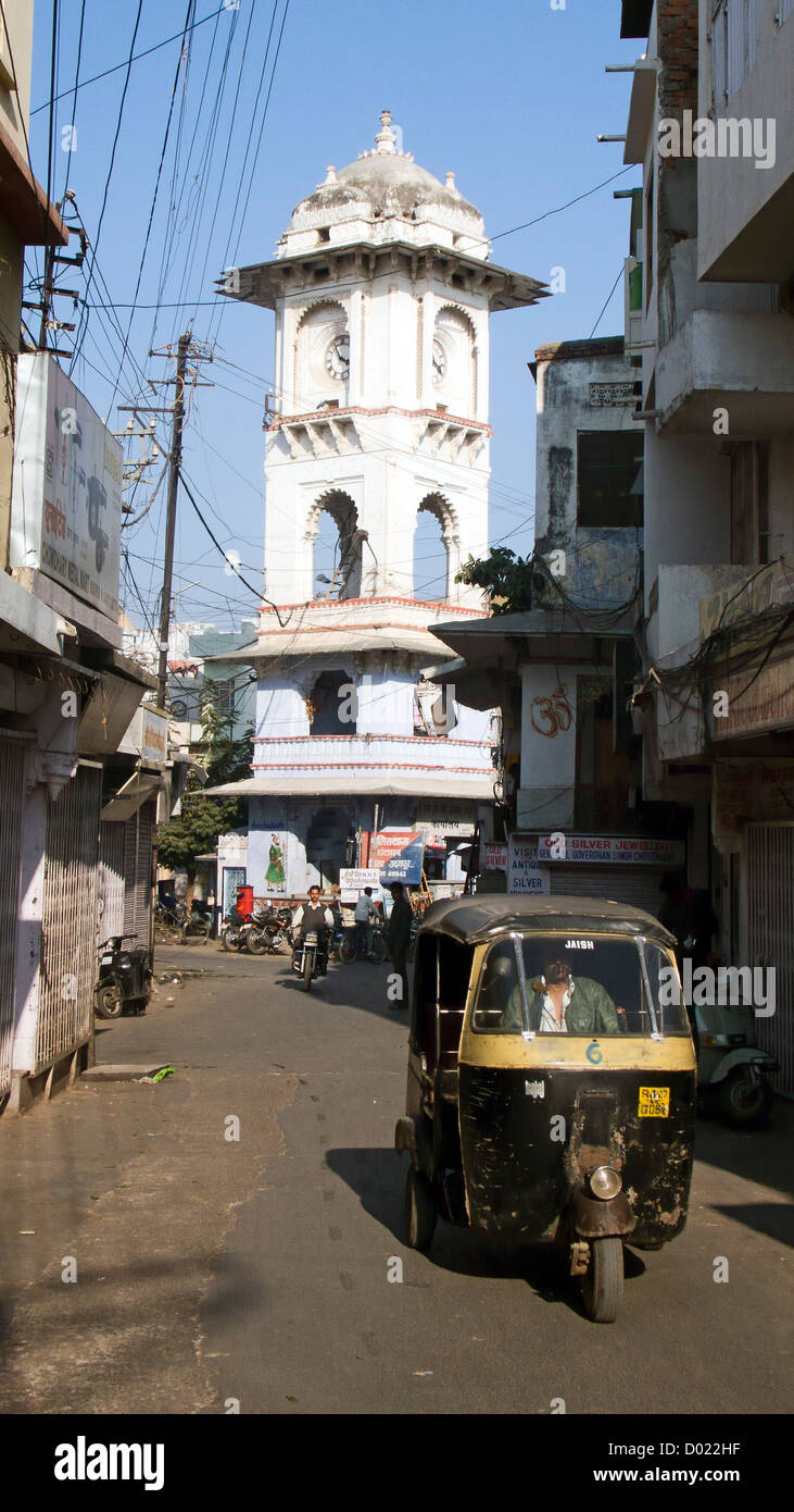 Auto rickshaw and clock tower Udaipur Rajasthan India Stock Photo Alamy