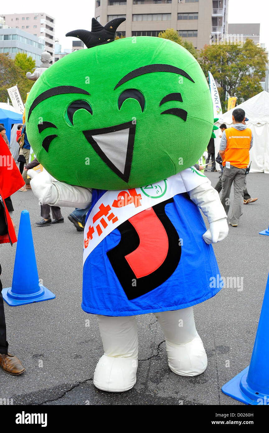 November 11th, 2012 : Tokyo, Japan - Sudachikun, a Yurukyara that represented Tokushima, was at Kizukinasai, a festival that Tsukiji Honganji Temple hosted to celebrate its restoration of the main building that had been a Registered Tangible Cultural Property since 2011, at Chuo, Tokyo, Japan on November 11, 2012.(Photo by Koichiro Suzuki/AFLO) Stock Photo