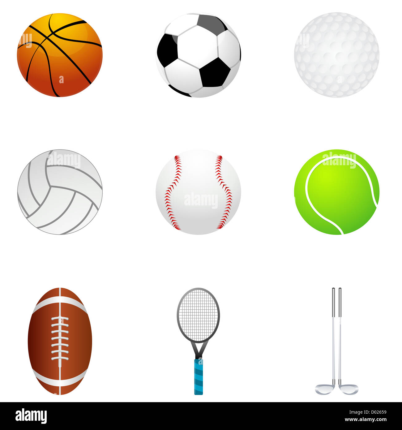 illustration of differnt balls on white background Stock Photo