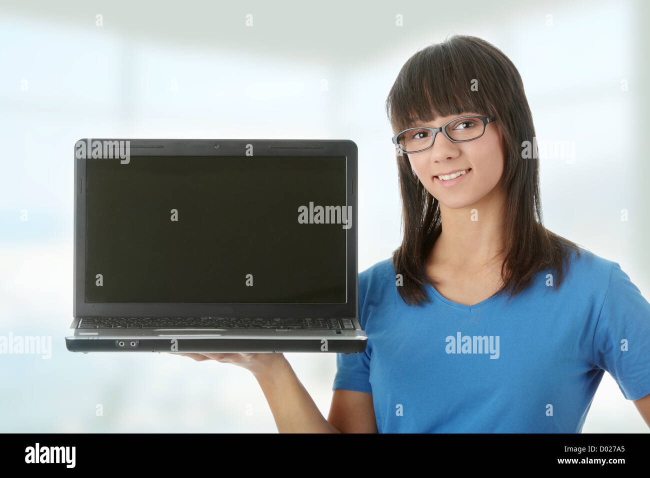 Girl with a laptop Stock Photo - Alamy
