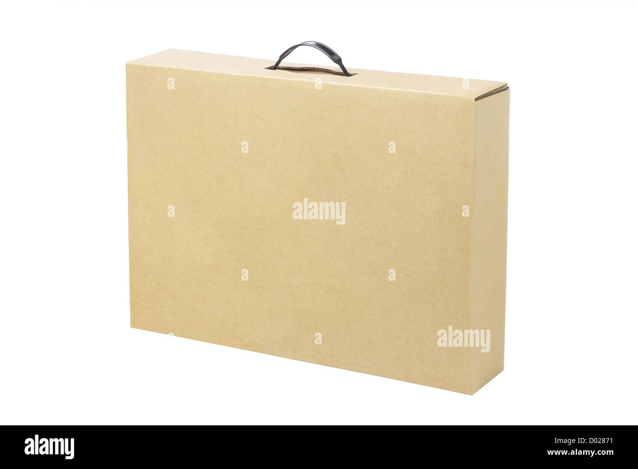 Brown Cardboard Box for Laptop Computer on White Background Stock Photo