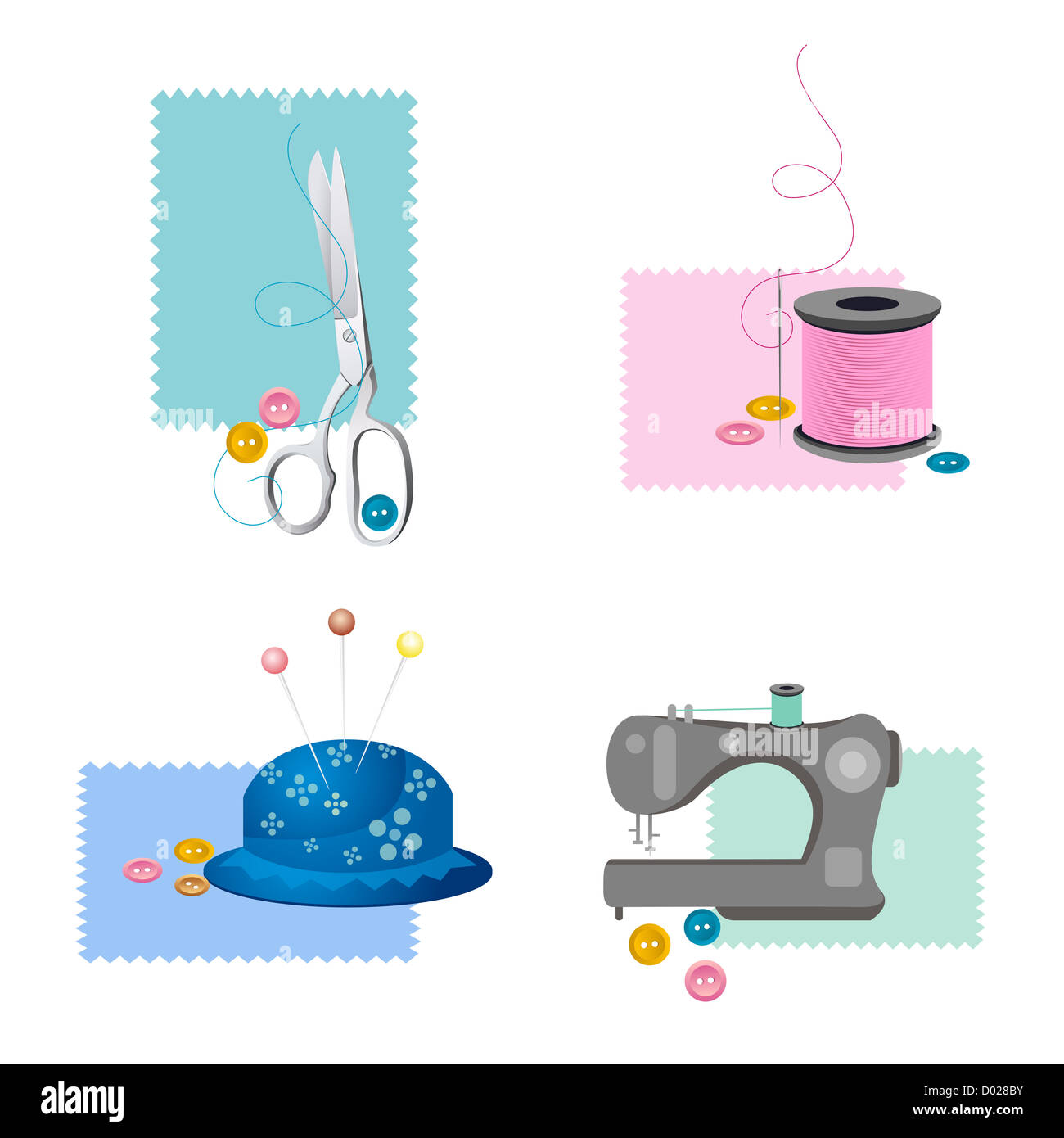 illustration of sewing icons on white background Stock Photo - Alamy