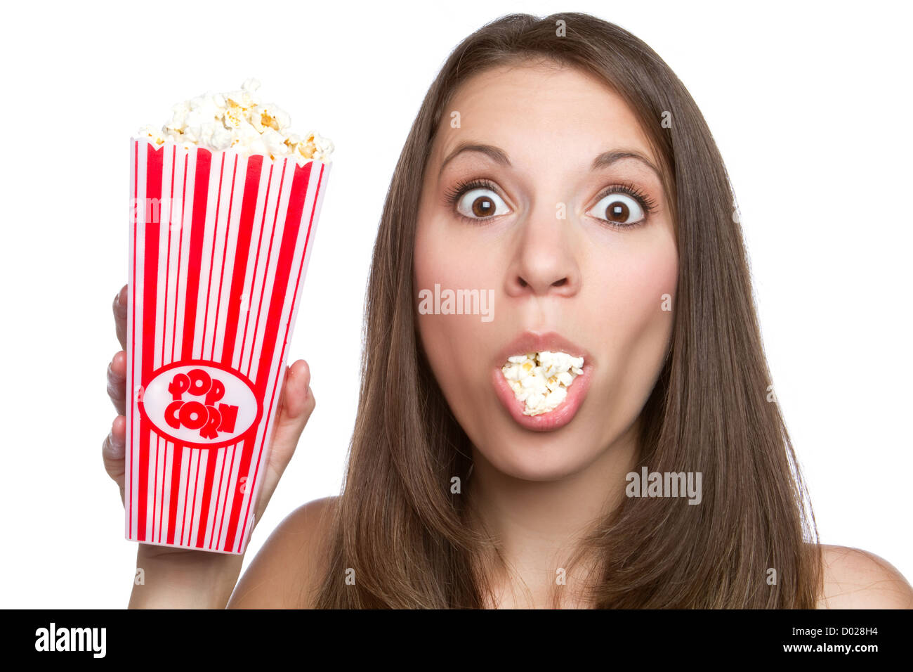 Beautiful young girl eating popcorn Stock Photo Alamy
