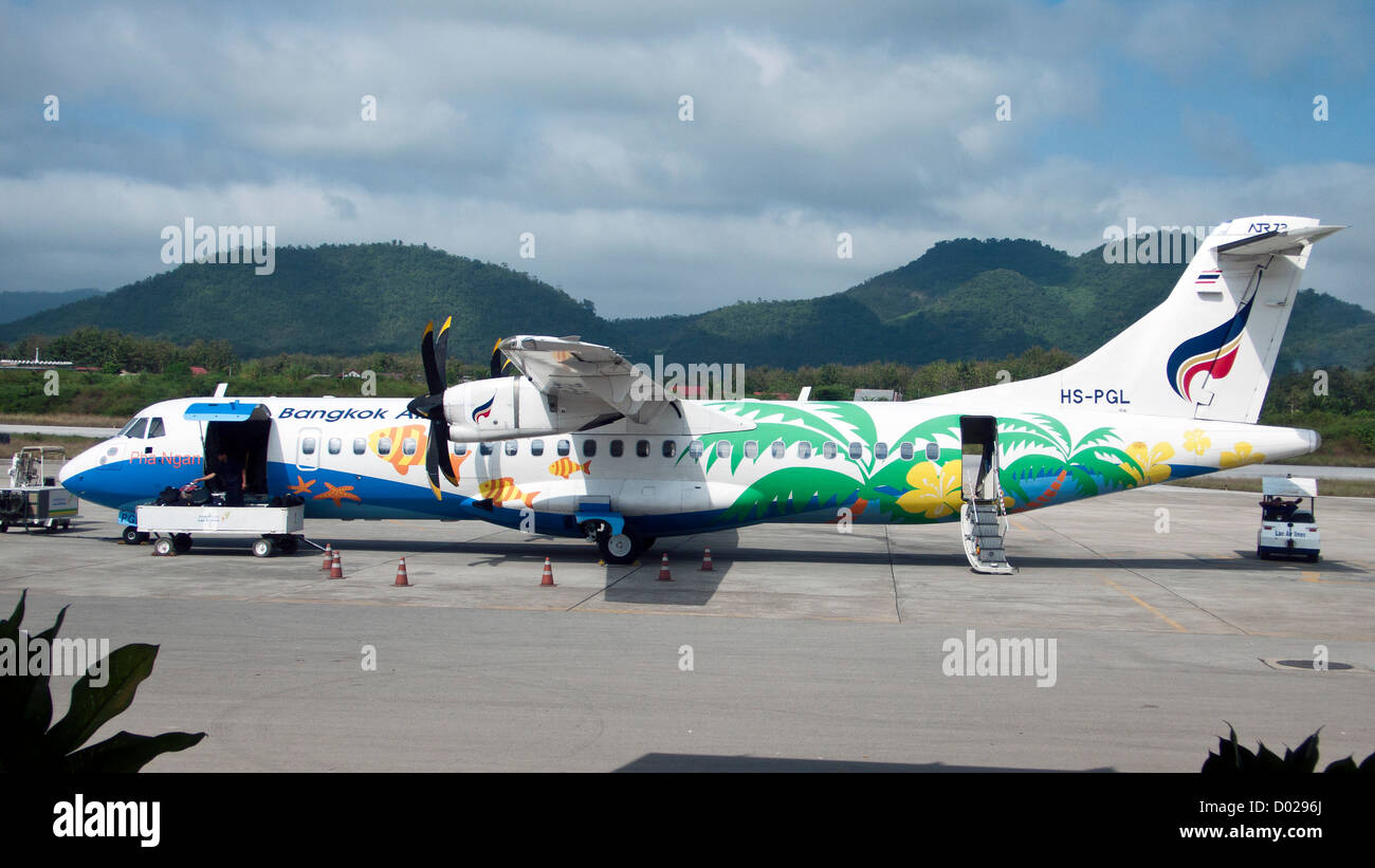 Bangkok Airways ATR 72 propeller passenger aircraft Luang Prabang airport Laos PDR Stock Photo