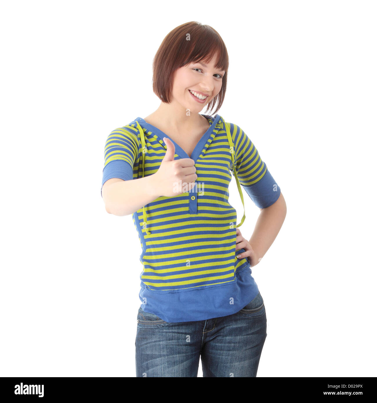 Young student girl with thumb up isolated on white background Stock ...