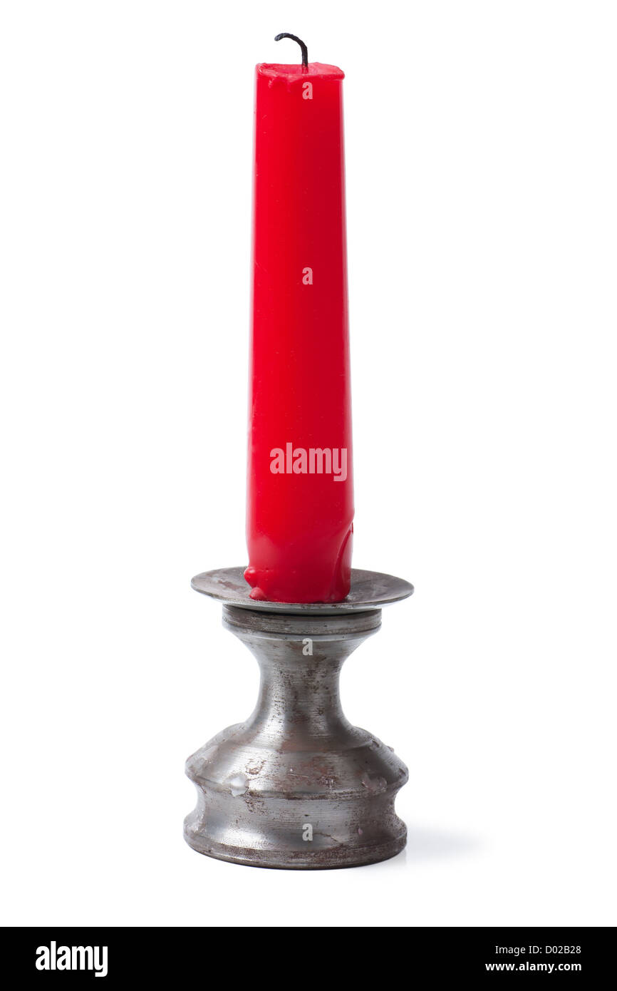 An unlit red candle isolated on the white Stock Photo Alamy