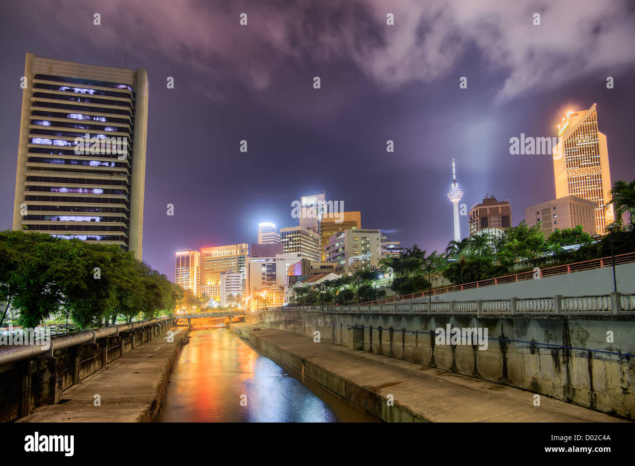 Modern city night scenery with colorful buildings and towers in Kuala ...