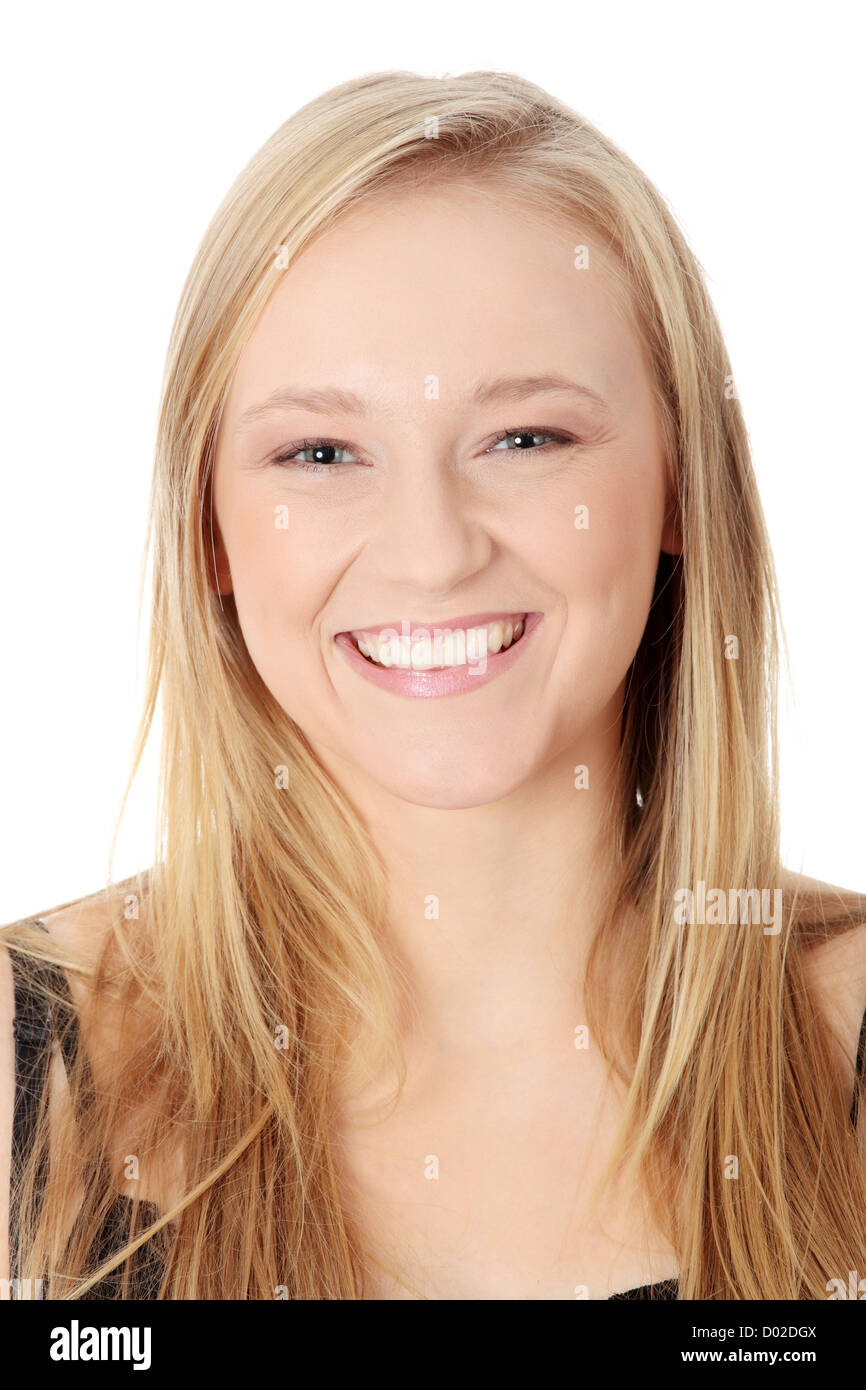 Portrait of a happy young woman. Isolated on white Stock Photo - Alamy