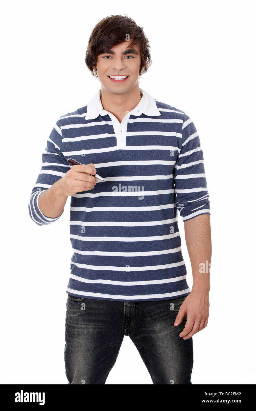 Young man with a pen Stock Photo - Alamy