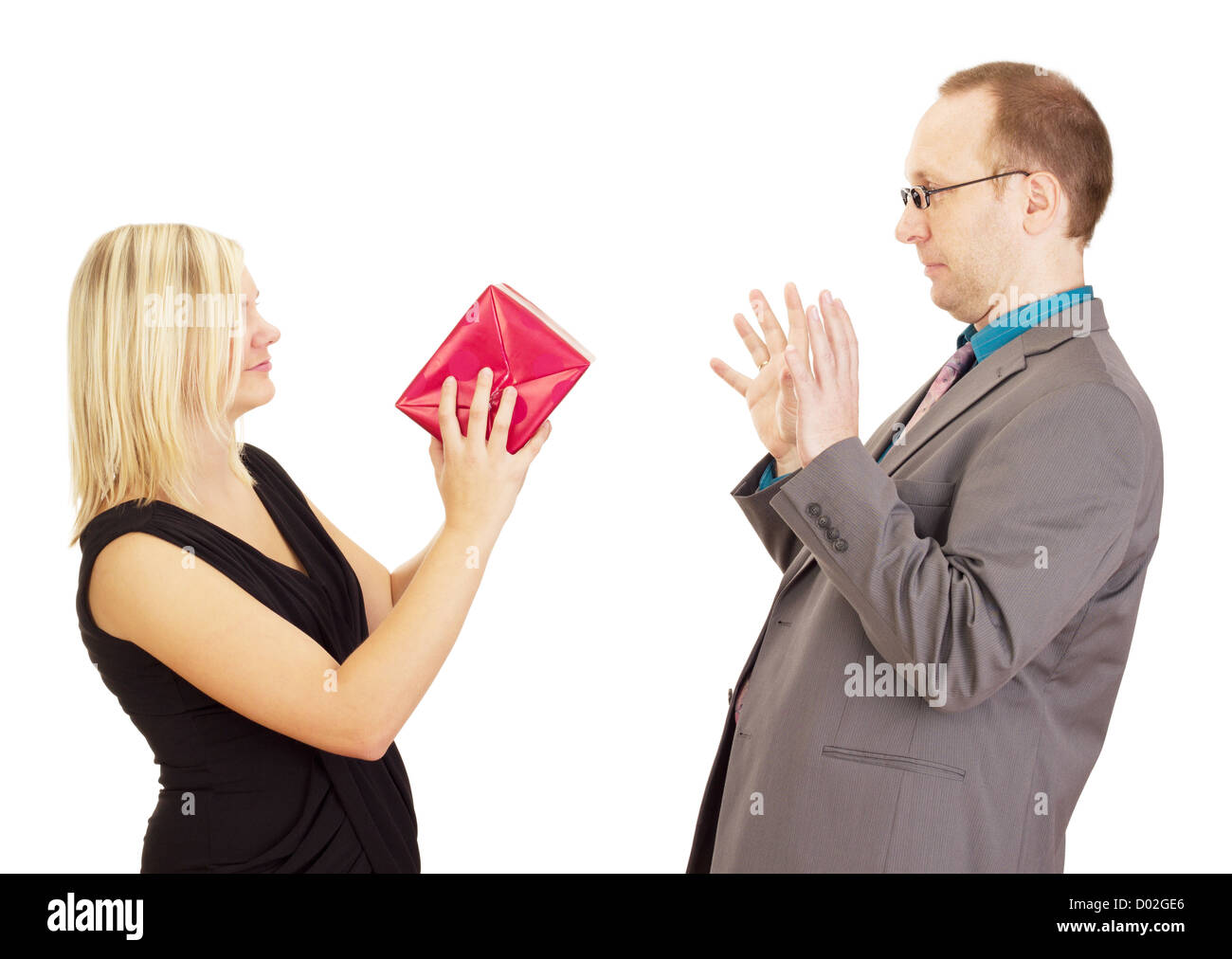 Two business people throwing a gift Stock Photo Alamy