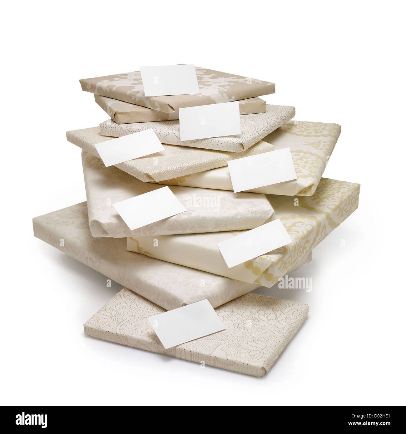 Stack of books with blank labels. Clipping path Stock Photo