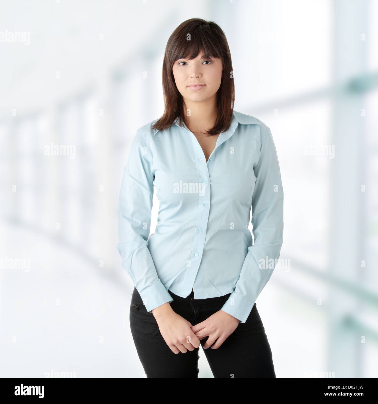 Young beautiful business woman portrait isolated on white background ...