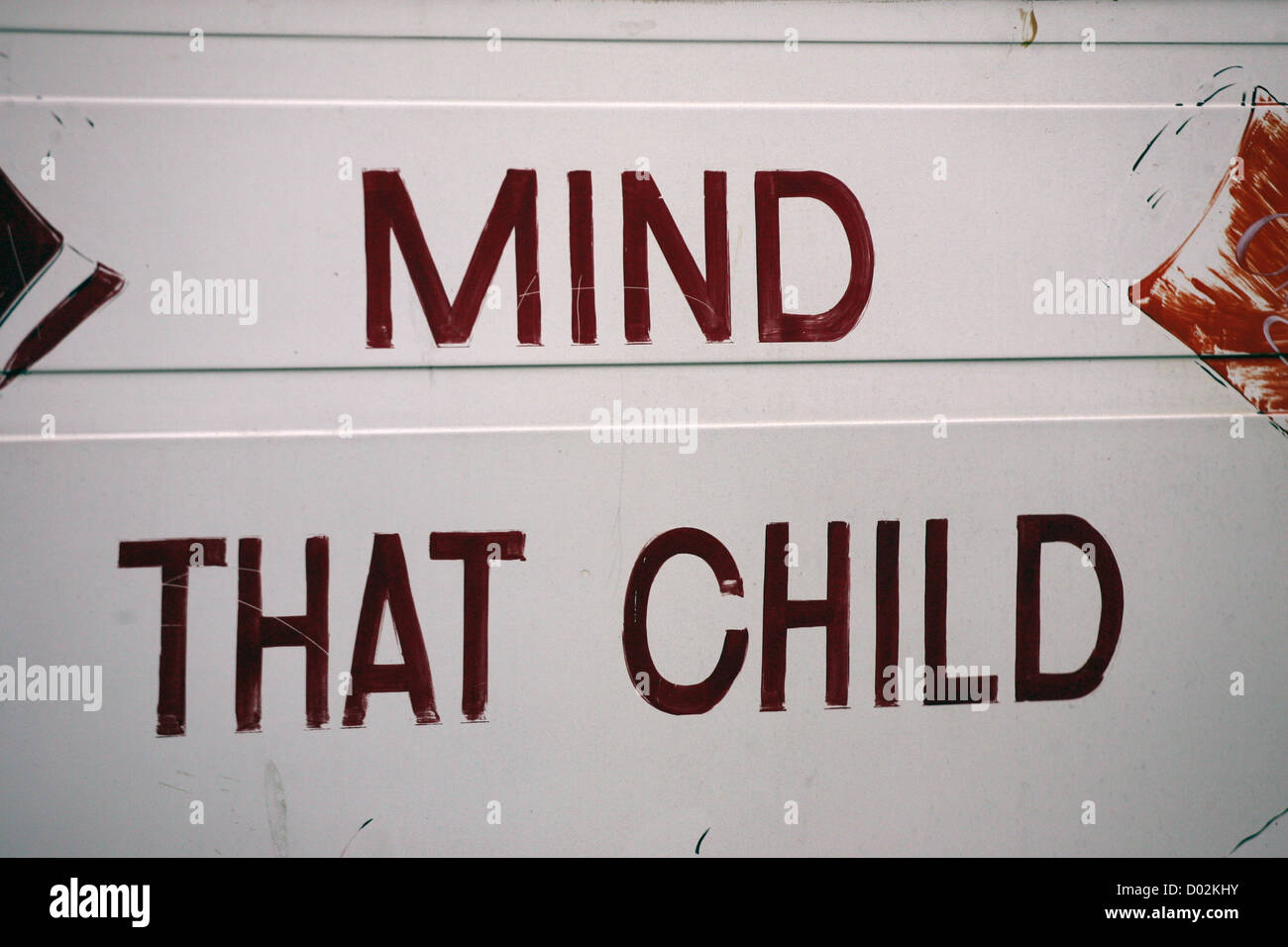 Mind that child message on the side of a British ice cream van Stock
