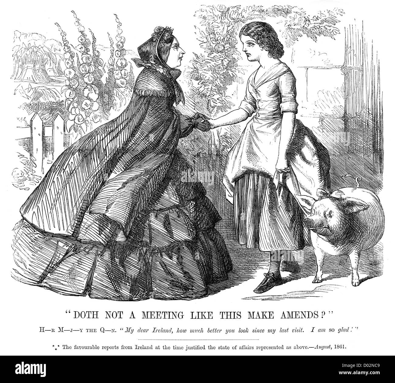 Doth not a meeting like this make Amends? Political cartoon about the state of Ireland in August 1861 Stock Photo