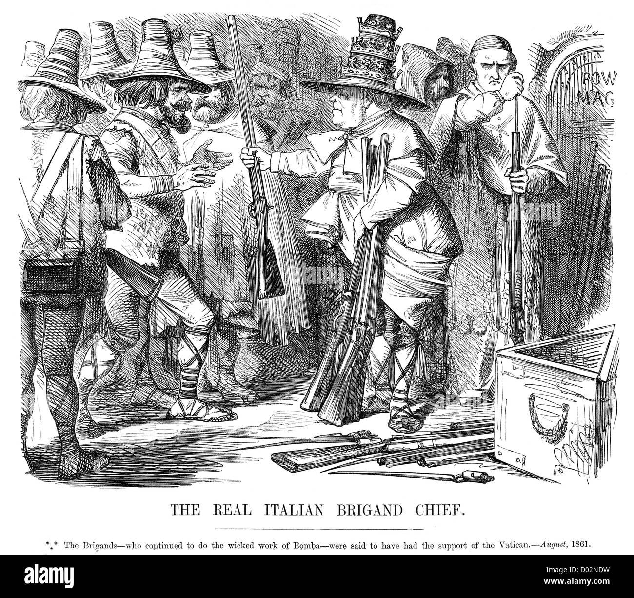 Real Italian Brigand Chief. Political cartoon with the Pope as the chief of the Italian Bandits. August 1861 Stock Photo