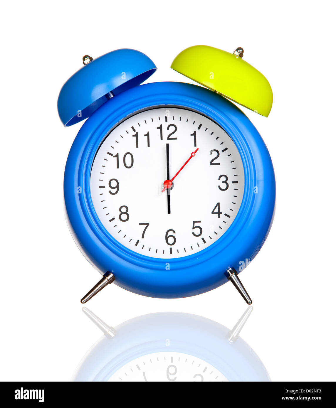 Nice alarm clock with reflection isolated on white background Stock