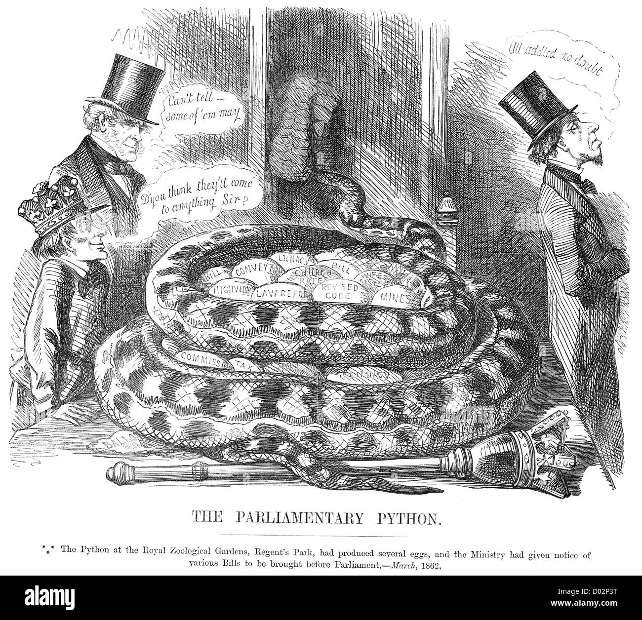 The Parliamentary Python. Political cartoon about the various Bills before  Parliament, March 1862 Stock Photo - Alamy