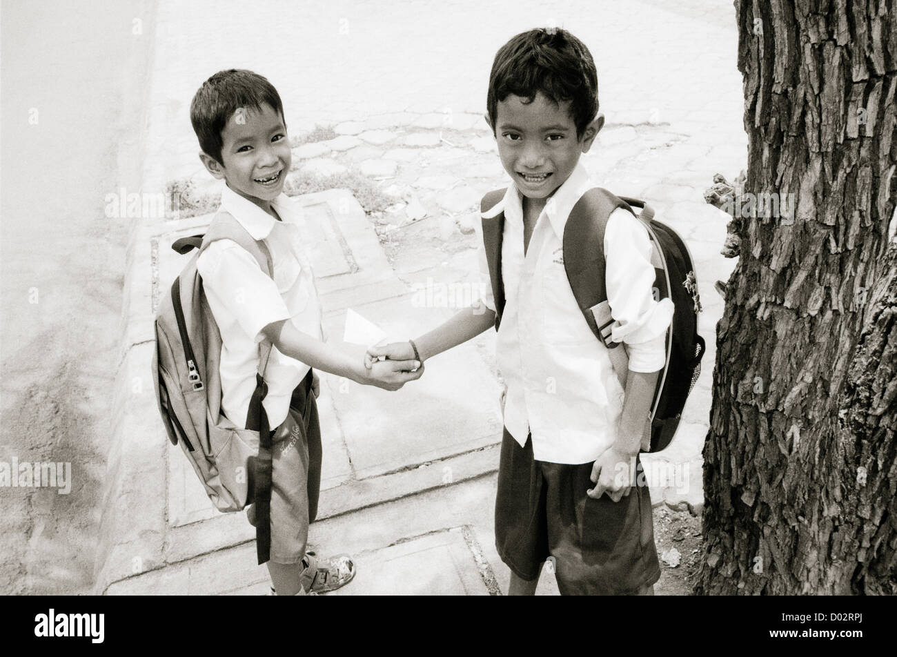 Children in Phnom Penh in Cambodia in Far East Southeast Asia. People Life Lifestyle Culture Reportage Boy Childhood School Travel Stock Photo