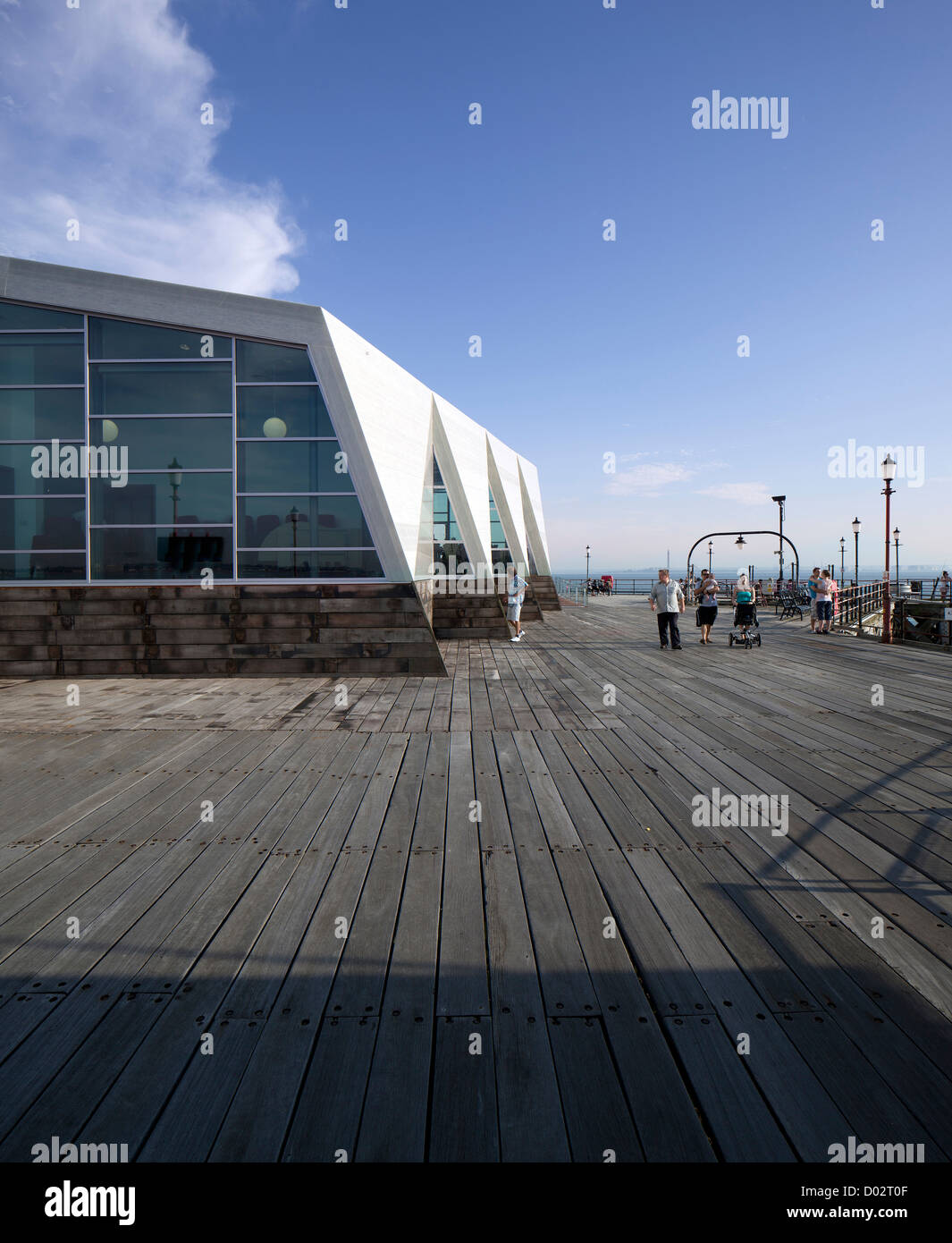 Southend Pier Cultural Centre, Southend, United Kingdom. Architect: White Architects, 2012. Exterior looking towards the estuary Stock Photo
