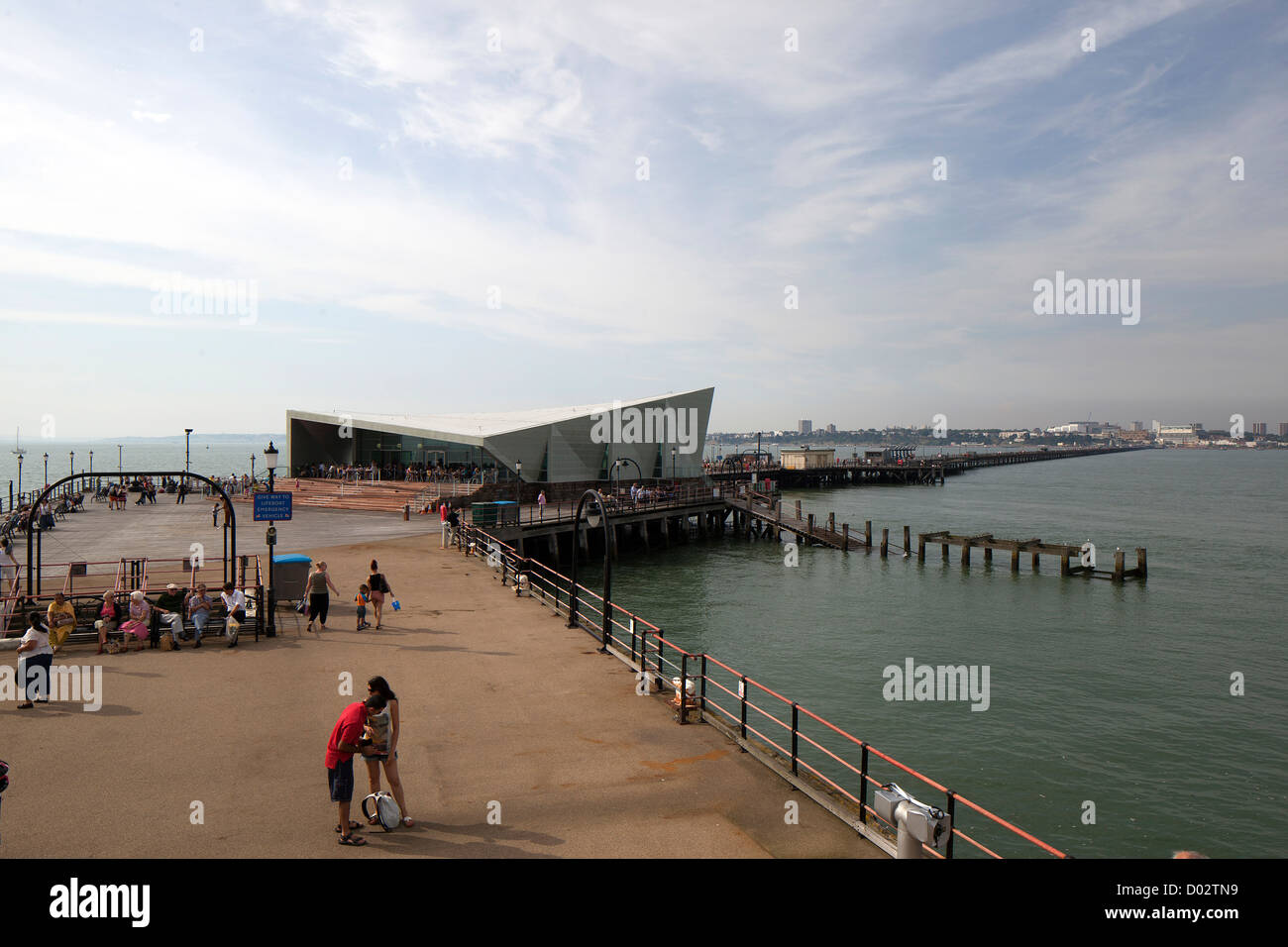 Southend Pier Cultural Centre, Southend, United Kingdom. Architect: White Architects, 2012. Main exterior with people taken from Stock Photo