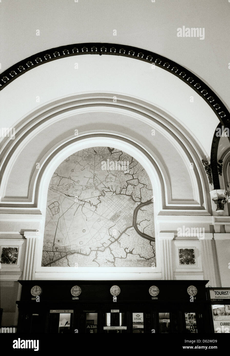 Map in Central Post Office in Saigon Ho Chi Minh City In Vietnam in Far East Southeast Asia. Architecture Maps World History Wanderlust Travel Stock Photo