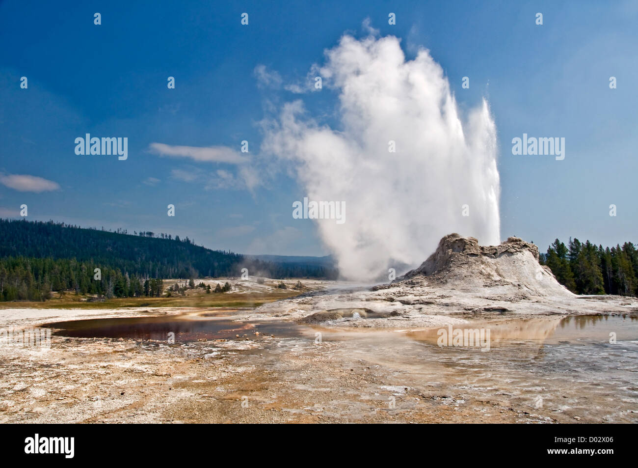 Eruption of Castle geyser - Upper Geyser Basin, Yellowstone national Park - Wyoming, USA Stock Photo