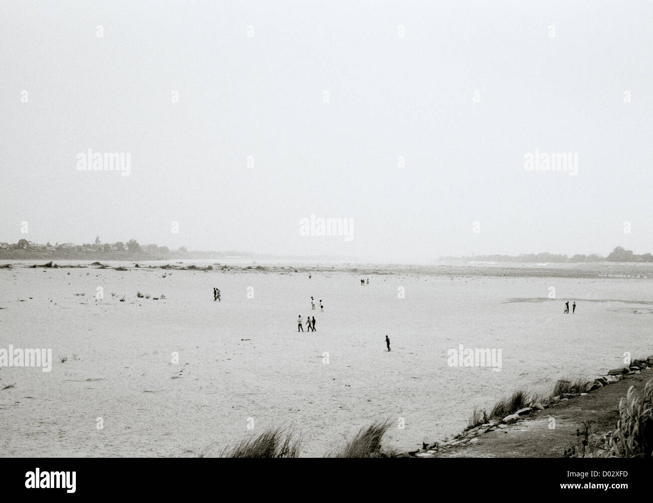 Urban panoramic landscape showing the dry banks of the Mekong River in Vientiane in Laos in Indochina Far East Southeast Asia. Climate Change Travel Stock Photo