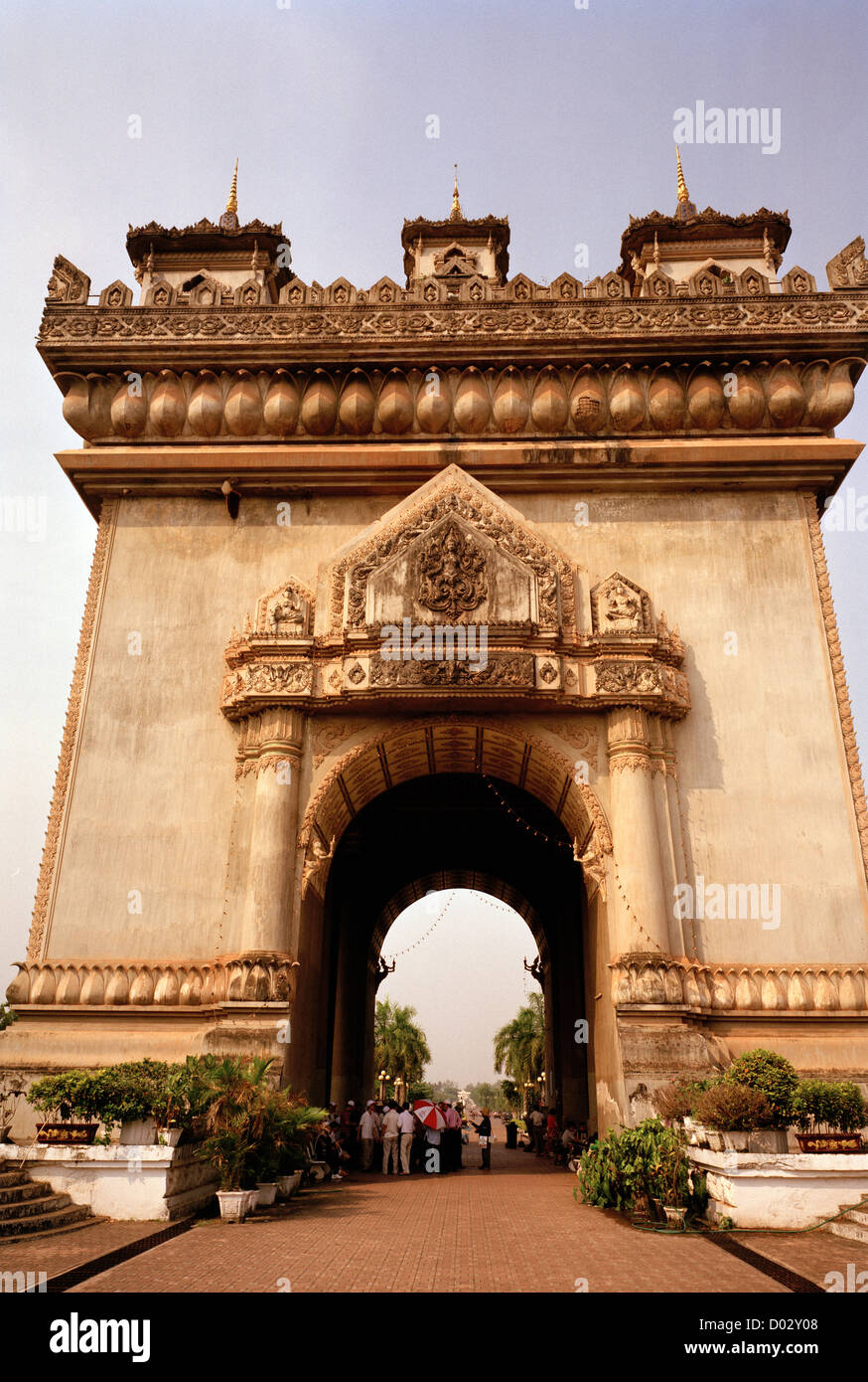 Victory Monument Patuxai Patuxay Monument in Vientiane in Laos in Indochina in Far East Southeast Asia. History Architecture Art Travel Stock Photo