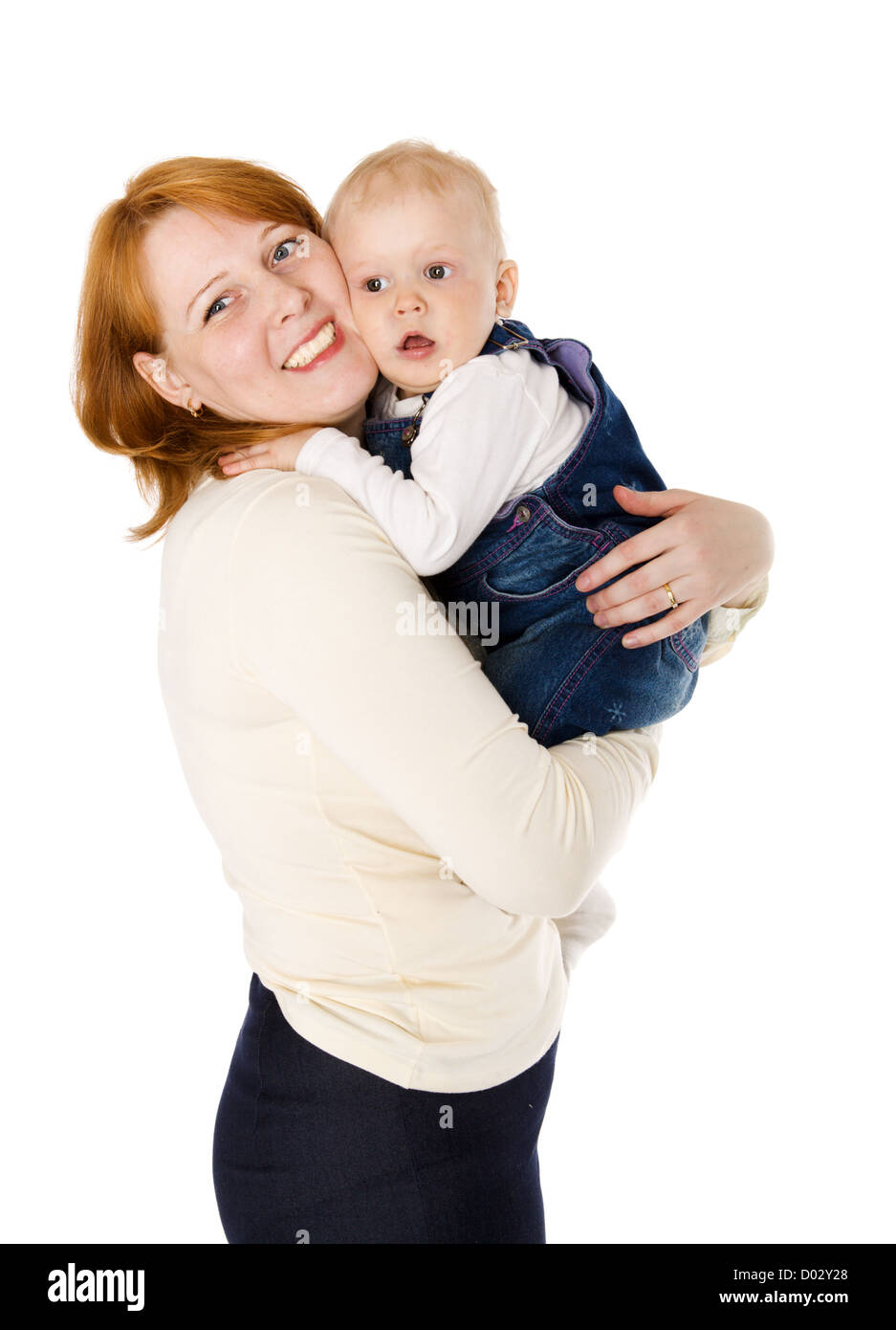 Happy Mother Holding Daughter Isolated On White Stock Photo - Alamy