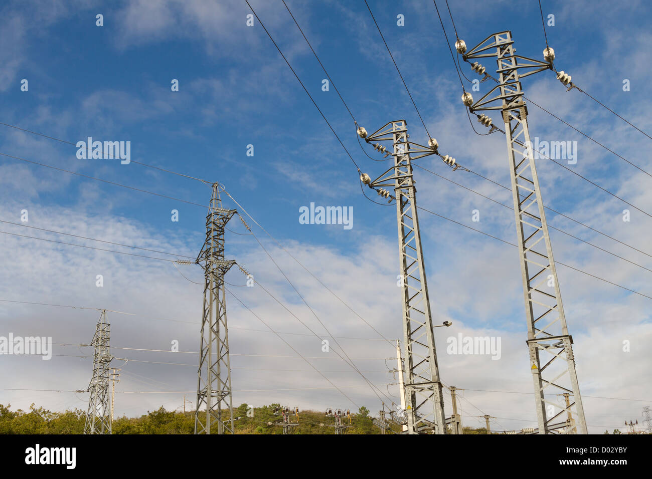 Medium and High Voltage Electricity Structures Stock Photo