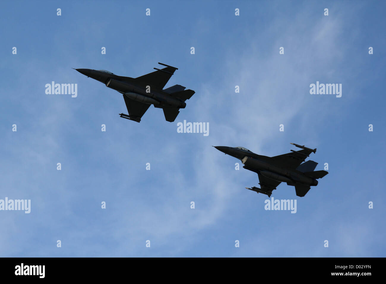 2 F 16 in the air. Stock Photo
