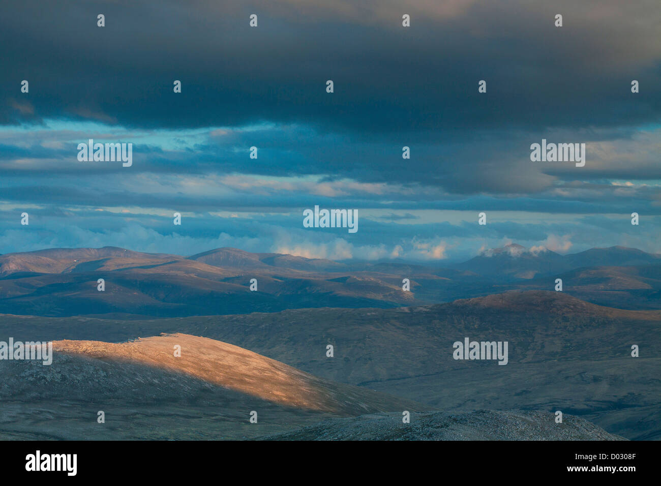The Cairngorms from the Munro of Derry Cairngorm at dusk, Cairngorms National Park, Aberdeenshire Stock Photo