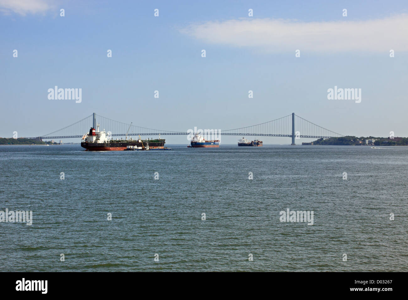 Oil tankers in New York harbor Stock Photo