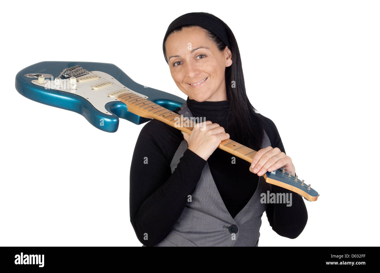 Girl with electric guitar isolated on white background Stock Photo - Alamy