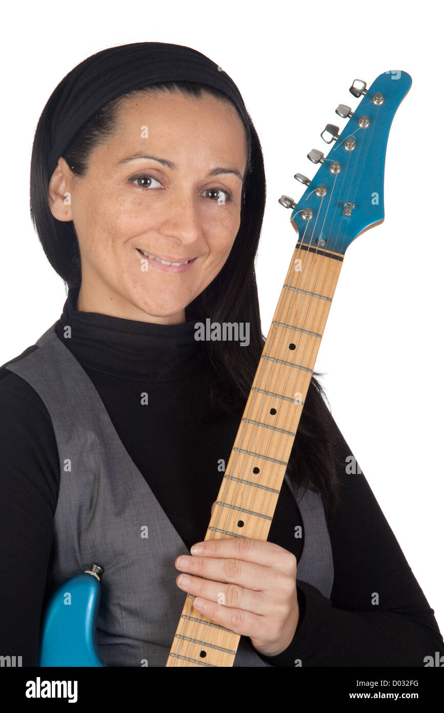 Girl with electric guitar isolated on white background Stock Photo - Alamy