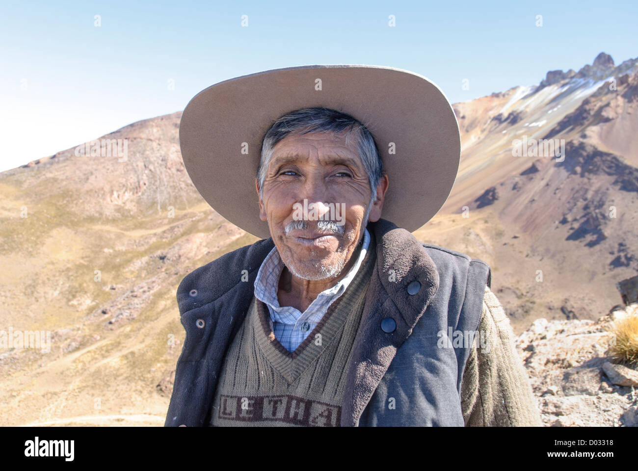 Aymara old man in the Volcano Tunupa Stock Photo