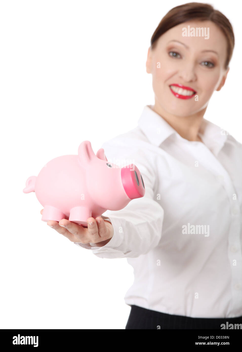 Mature woman happy piggy bank hi-res stock photography and images - Alamy