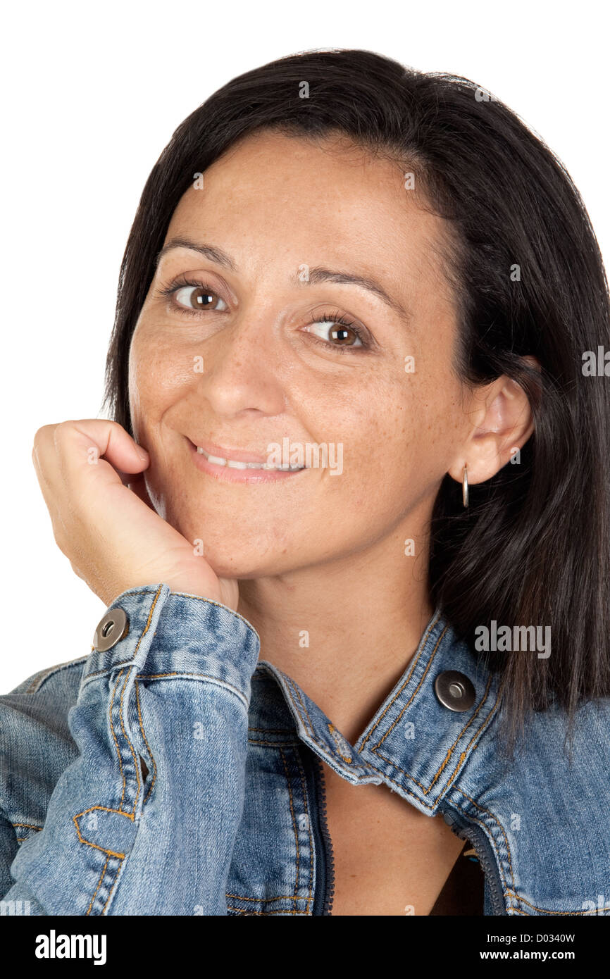 Attractive brunette girl isolated on white background Stock Photo - Alamy