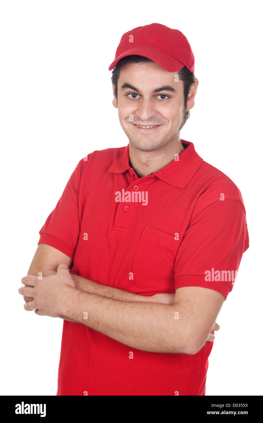 Dealer with crossed arms isolated over white background Stock Photo Alamy
