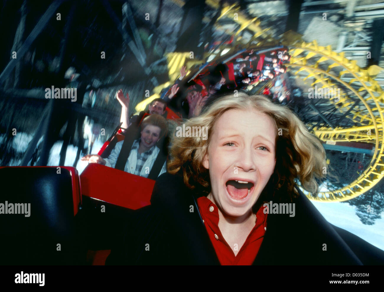 Screaming Teenage Girl On Alton Towers Corkscrew Stock Photo Alamy