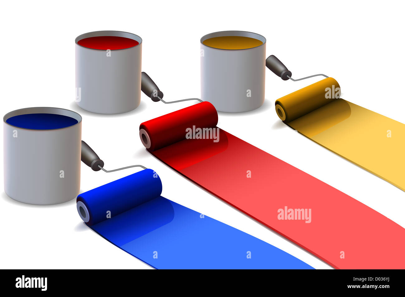 illustration of colorful paint rollers on white background Stock Photo