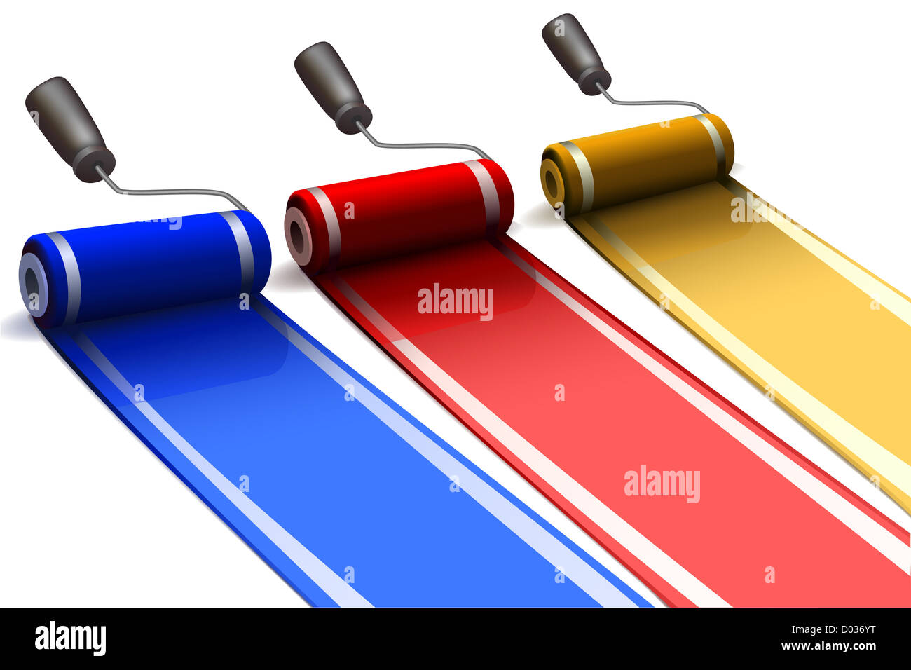 illustration of colorful paint rollers on white background Stock Photo