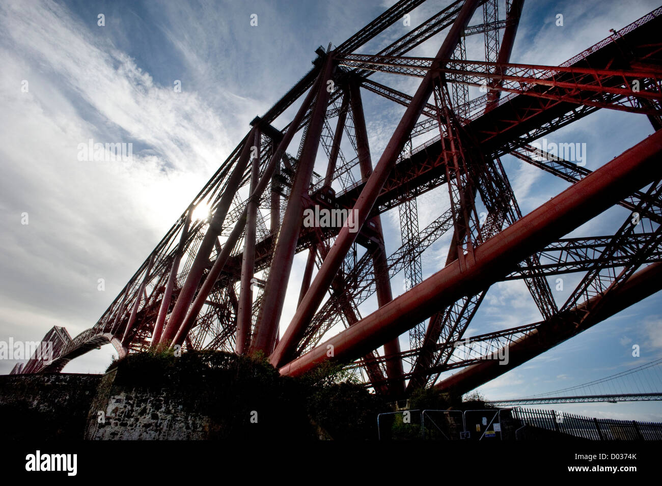 The Forth Railway Bridge pictured from the shore of he Firth of Forth at North Queensferry, Fife Scotland. Stock Photo
