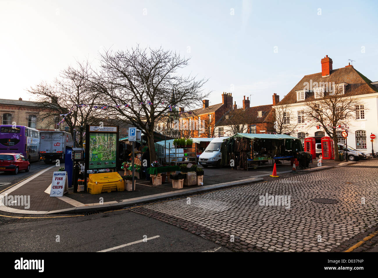 Horncastle Town, Lincolnshire, UK England market place with stalls