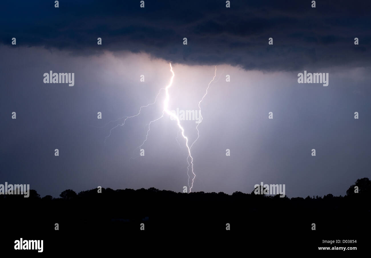 Thunder and lightning at the end of a warm day in the Netherlands Stock ...