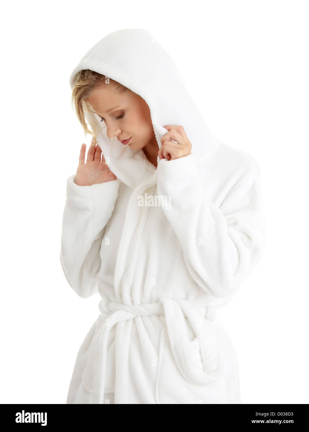 Teen woman in bathrobe Stock Photo Alamy