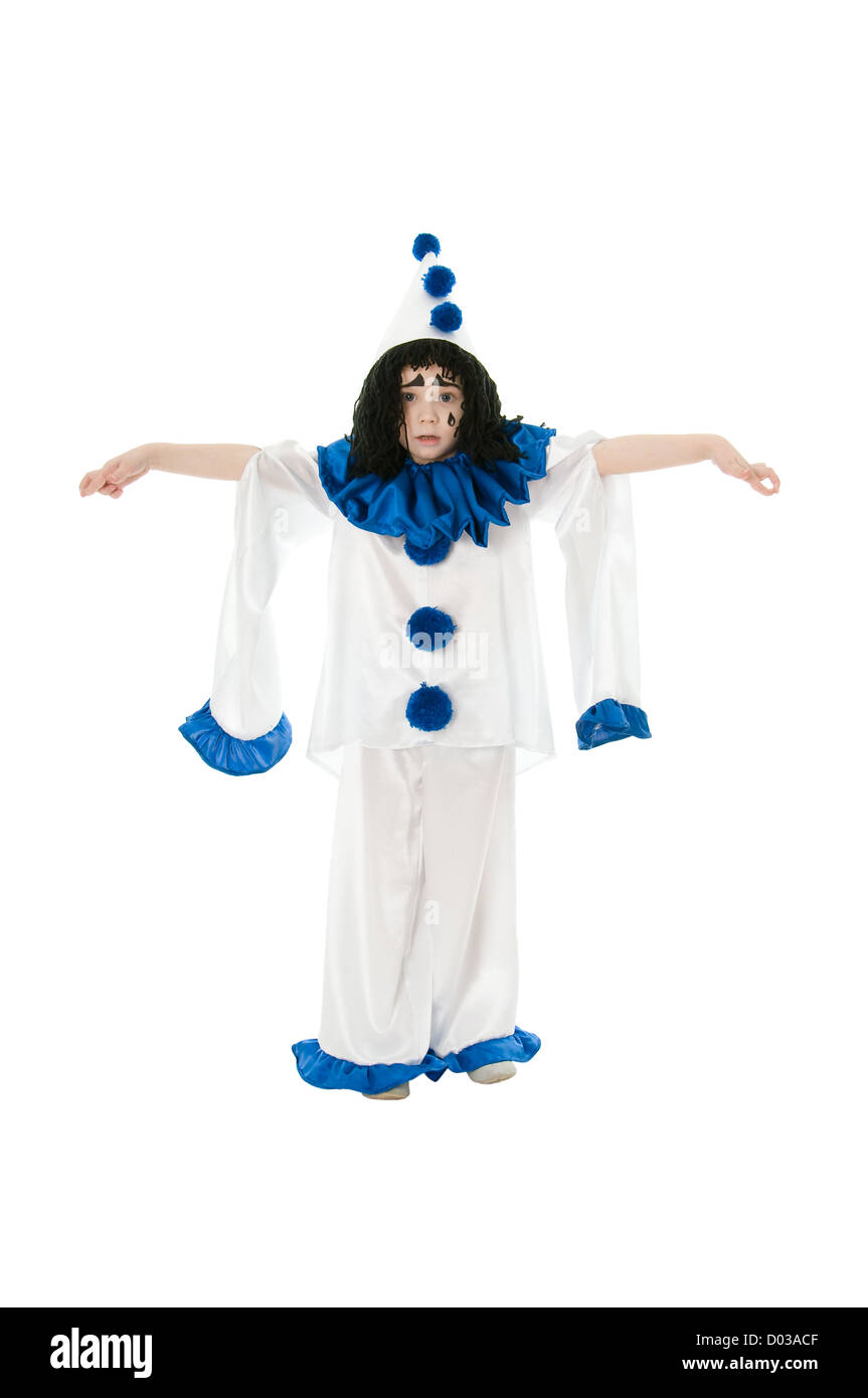 child in costume Pierrot isolated on white background Stock Photo - Alamy